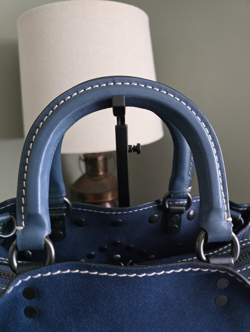 Coach 57163 Rogue 30 Western Rivets Blue Suede Leather Satchel Bag 1941 - Picture 5 of 16